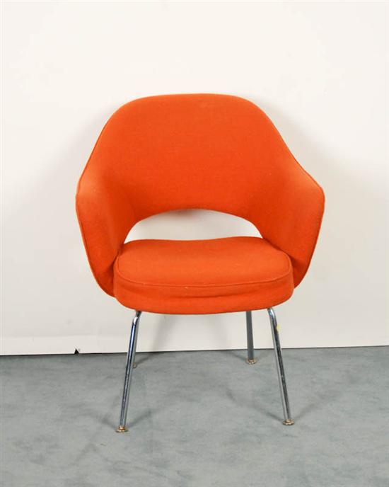 Appraisal: Saarinen for Knoll Orange Upholstered Curve-back Armchair paper label dated