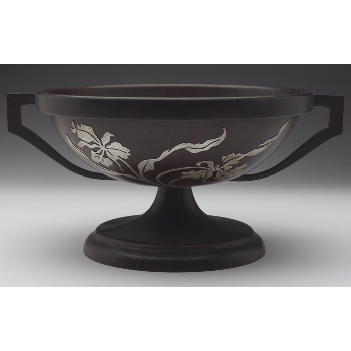 Appraisal: Heintz compote double handled form sterling on bronze applied orchid