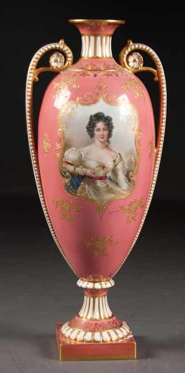 Appraisal: Royal Bonn painted parcel-gilt ceramic portrait vase late th century