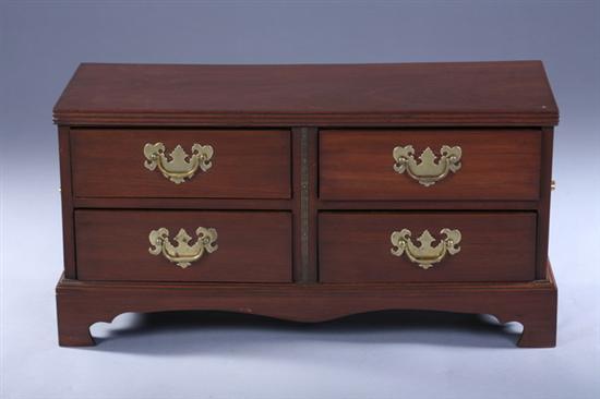 Appraisal: CHIPPENDALE MAHOGANY FOUR-DRAWER DRESSER-TOP JEWEL CHEST late th century Replaced