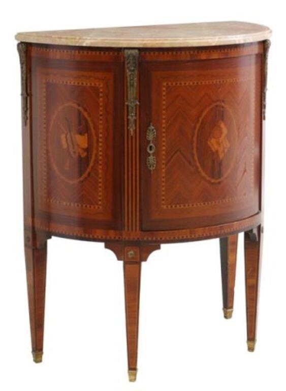 Appraisal: Italian Neoclassical style demilune cabinet th c having marble top