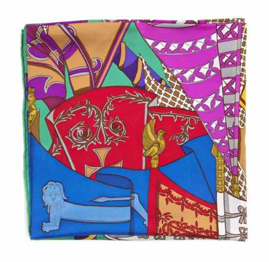 Appraisal: An Hermes Silk Scarf in a flag and standard motif