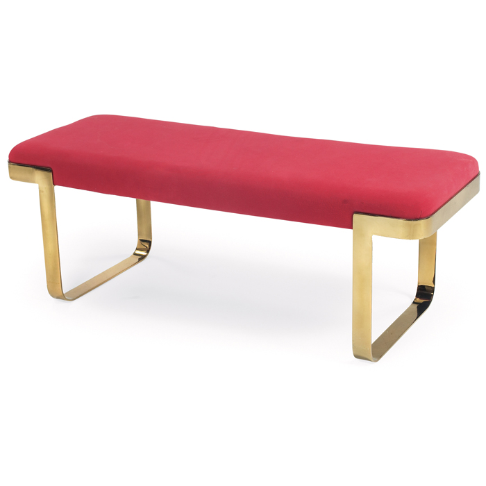 Appraisal: Pace bench USA brass seat upholstered in the original rose