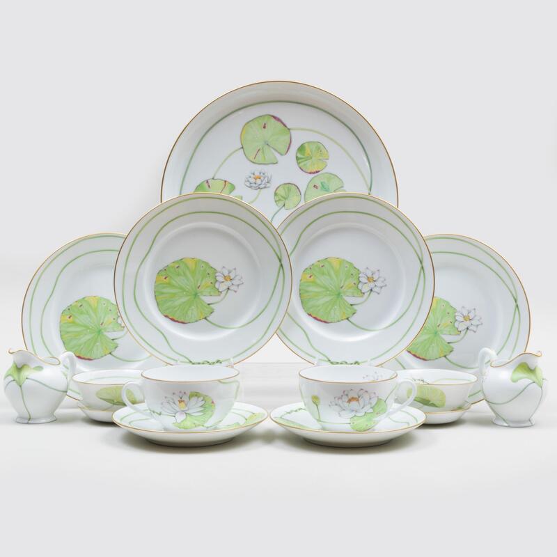 Appraisal: Hermes Porcelain Transfer Printed Part Dessert Service Decorated with Water