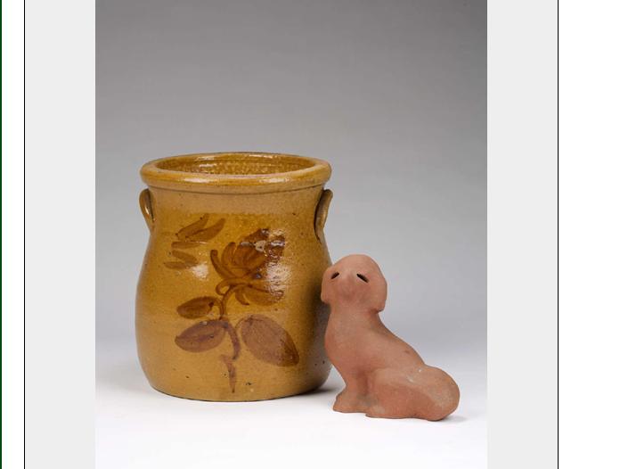 Appraisal: ORANGE GLAZED STONEWARE CROCK WITH TULIP DECORATION ATTRIBUTED TO WHITEWATER