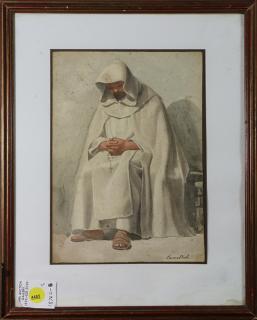 Appraisal: Watercolor Monk Praying Italian School circa Monk Praying watercolor signed