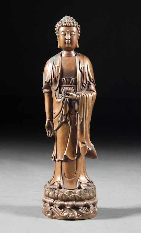 Appraisal: Japanese patinated brass standing Buddha th century in H Estimate