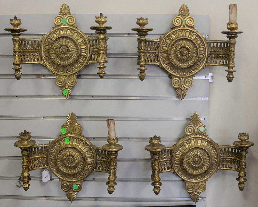 Appraisal: Set of Four Louis XVI Style Bronze Dore Two-Light Wall