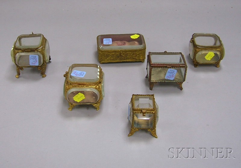 Appraisal: Six French Gilt-metal Mounted Colorless Beveled Cut Glass Footed Trinket