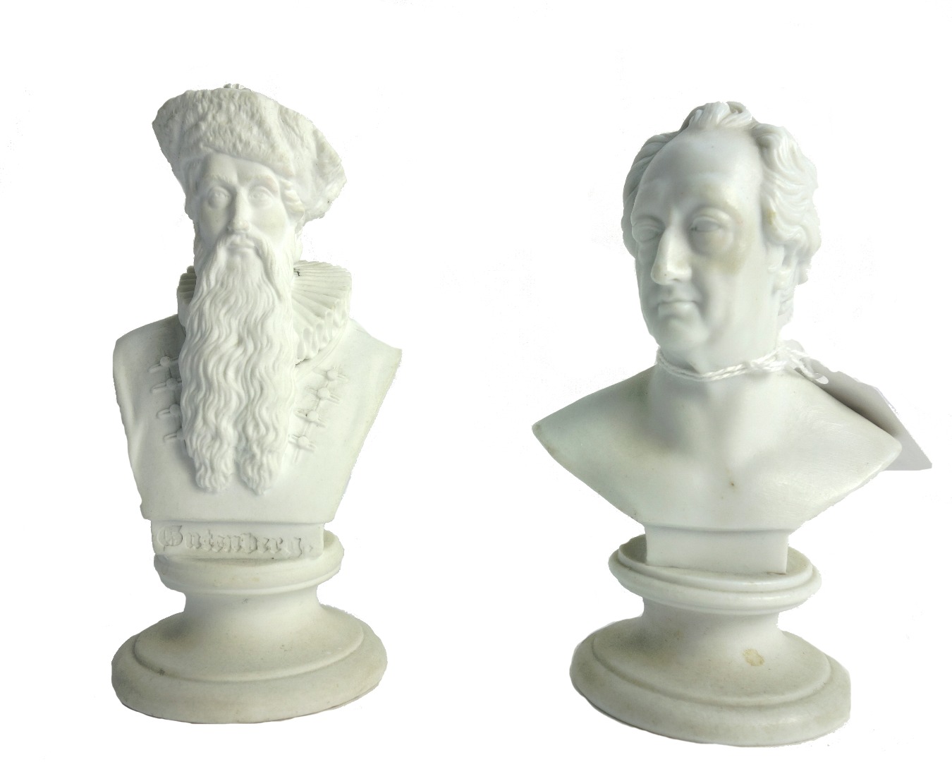 Appraisal: Two small Meissen biscuit portrait busts of Goethe and Gutenberg