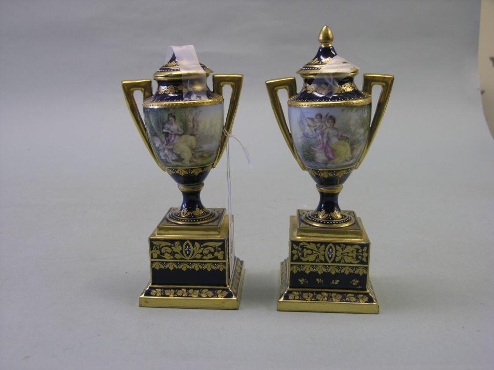 Appraisal: A pair of late th century Vienna style vases each