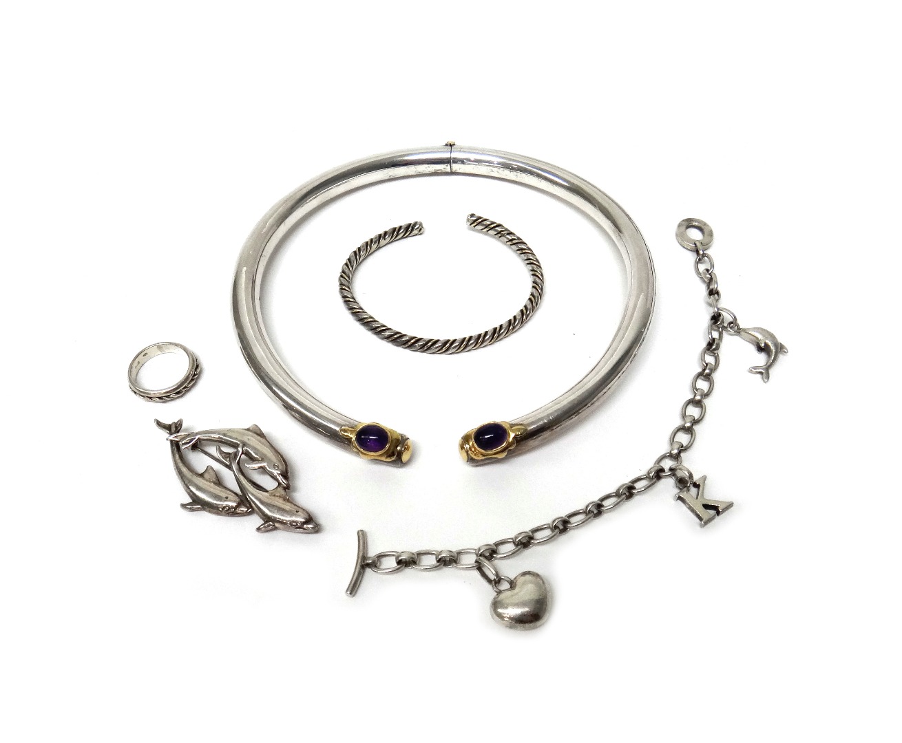 Appraisal: Mostly silver jewellery comprising a Lalaounis amethyst set collar necklace