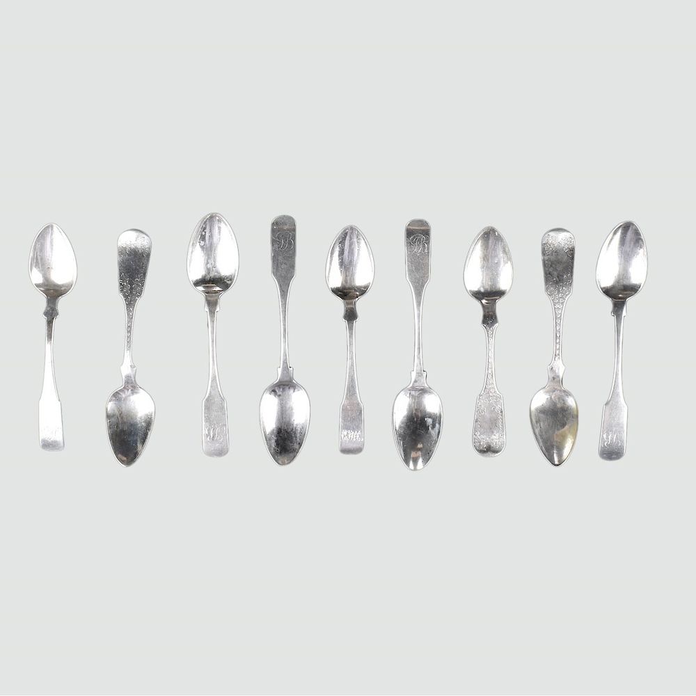 Appraisal: Nine C Coin Silver Spoons Nine th Century American Coin