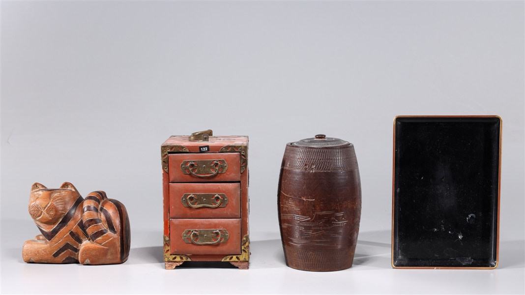 Appraisal: Group of four various Japanese objects including miniature drawer cabinet