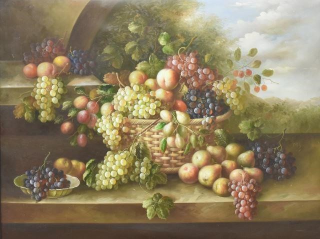 Appraisal: Decorative framed oil on canvas painting Still Life with Basket