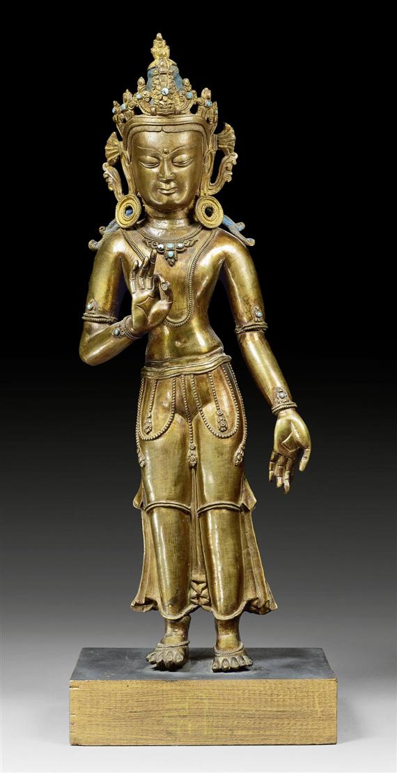 Appraisal: A BRONZE FIGURE OF A STANDING BODHISATTVA POSSIBLY PADMAPANI Tibet