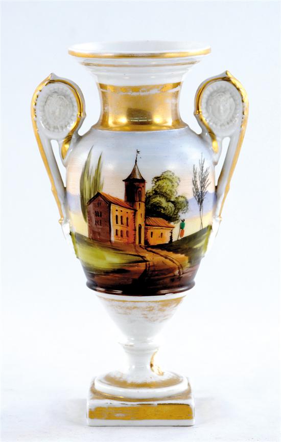 Appraisal: Paris porcelain vase th century urn form flanked by scrolling