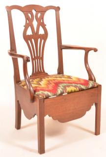 Appraisal: PA Chippendale Walnut Armchair Potty Chair Pennsylvania Chippendale Walnut Armchair