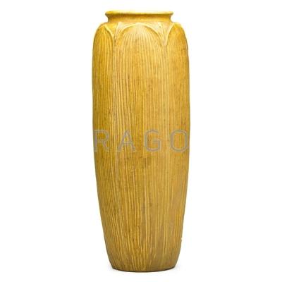 Appraisal: WHEATLEY Tall vase with leaves and buds ochre glaze Cincinnati