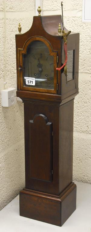 Appraisal: Mahogany miniature longcase clock the two train Japy Freres movement