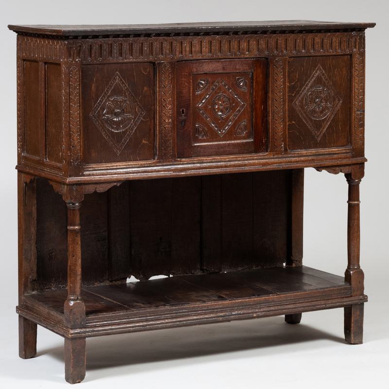 Appraisal: Charles II Carved Oak Court Cabinet ft in x ft