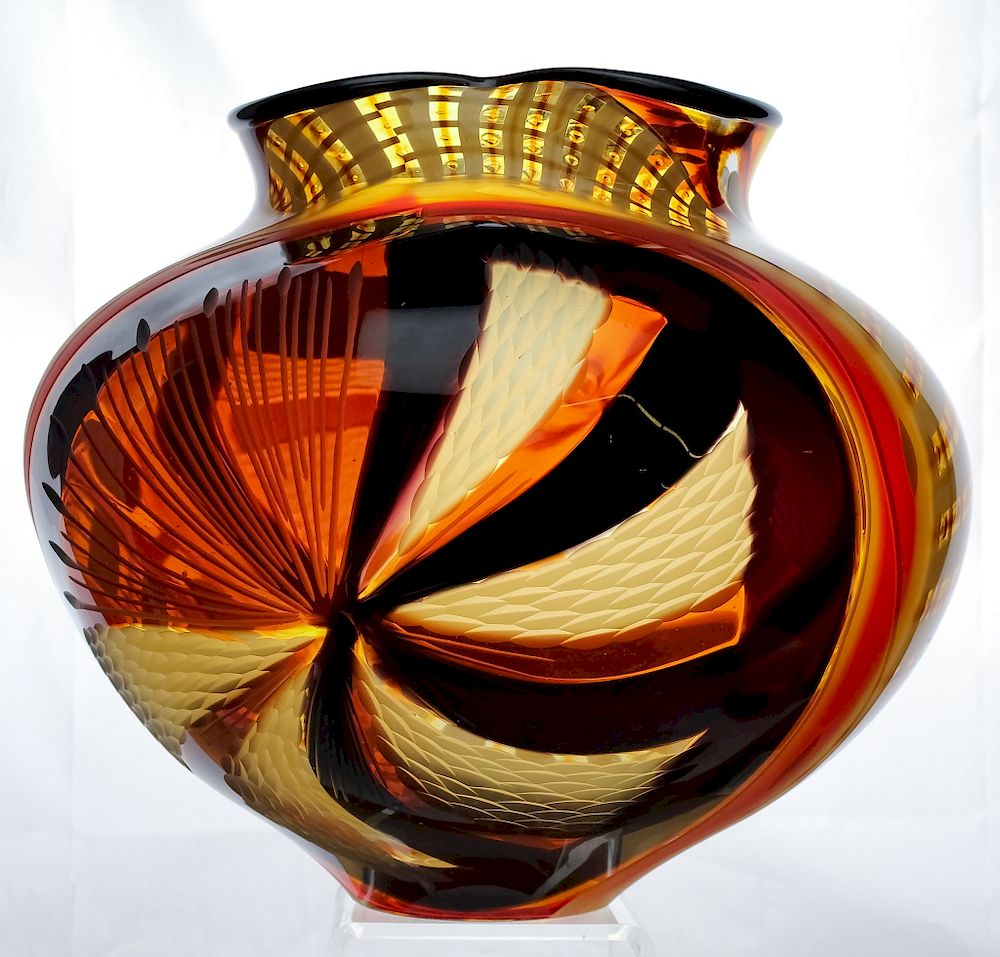 Appraisal: Massimiliano Schiavon Murano Studio Art Glass Vase Signed original studio