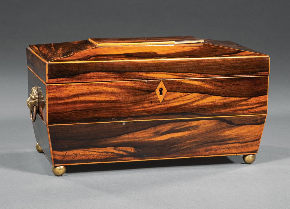 Appraisal: George III Rosewood Tea Caddy early th c lion and