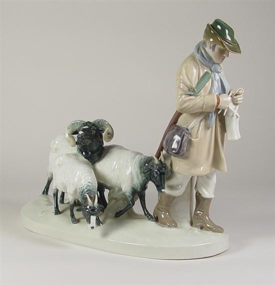 Appraisal: Meissen Knitting Shepherd Figural Group Large Meissen porcelain shepherd figural