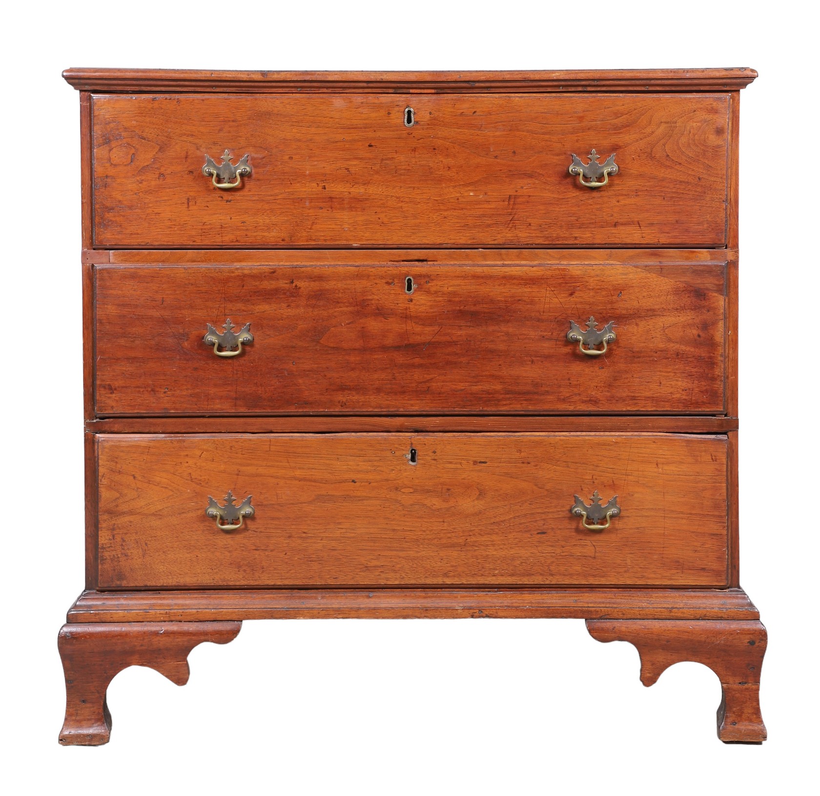 Appraisal: Walnut Drawer Chippendale Chest lipped drawers with original brasses yellow