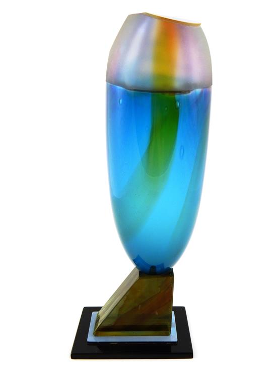 Appraisal: Robert Clark Palusky American b modern art glass sculpture oblong