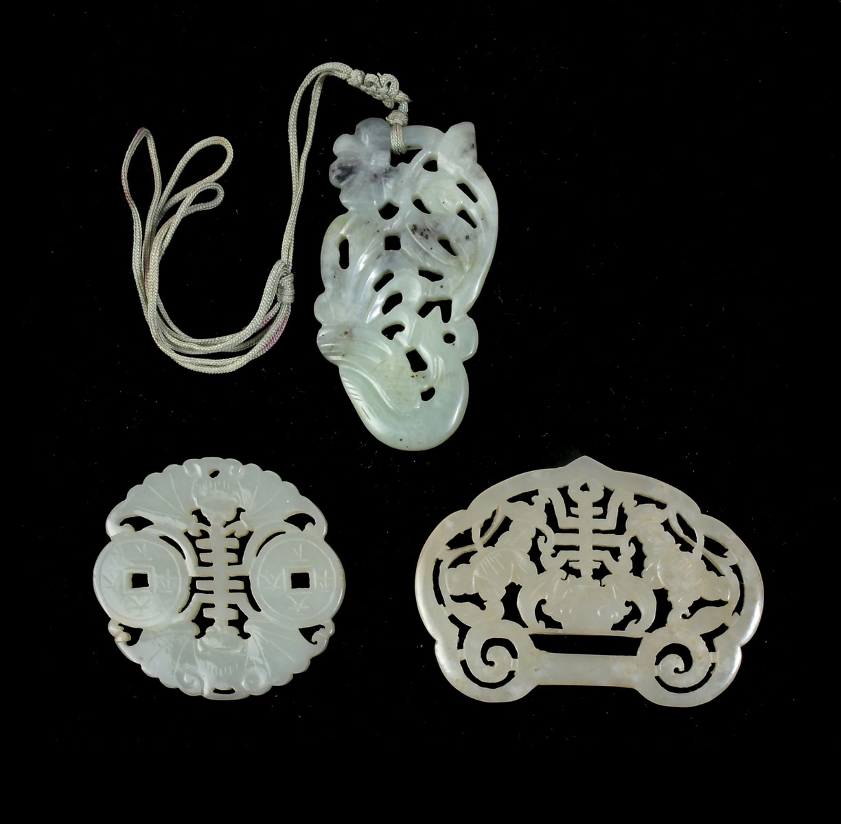 Appraisal: PC CHINESE CARVED JADE PENDANTS Carved pierced having traditional Chinese