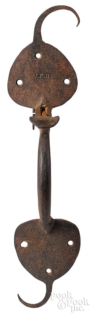 Appraisal: Large wrought iron thumb latch th th c impr Large