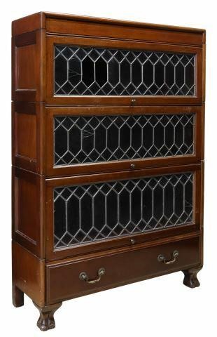 Appraisal: English mahogany stacking bookcase early th c three leaded glass