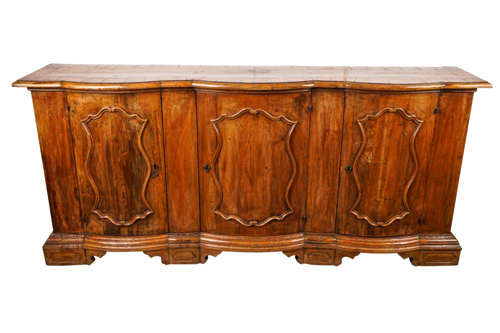 Appraisal: TUSCAN PINE CREDENZAwith a rouge marble top and three hinged