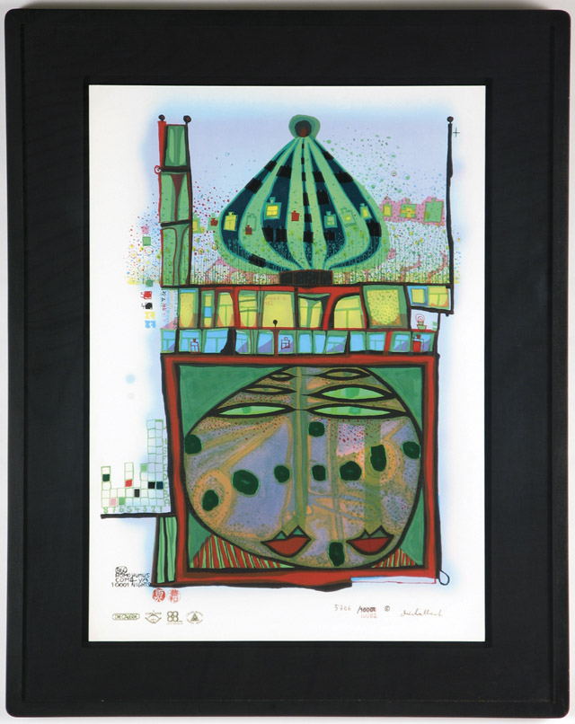 Appraisal: FRIEDENSREICH FRITZ HUNDERTWASSER SERIGRAPH AND MIXED MEDIA PRINT including metallic