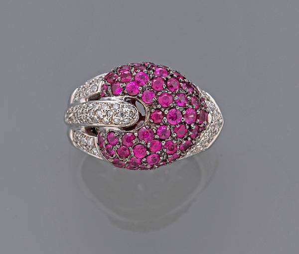 Appraisal: A ruby and diamond ring Sonia B signed Sonia B