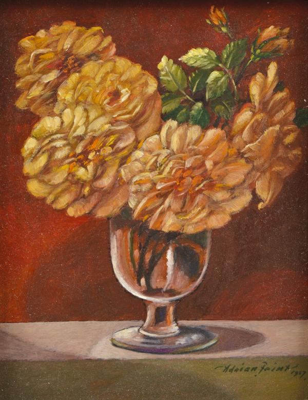 Appraisal: ADRIAN FEINT - Yellow Roses oil on board ADRIAN FEINT