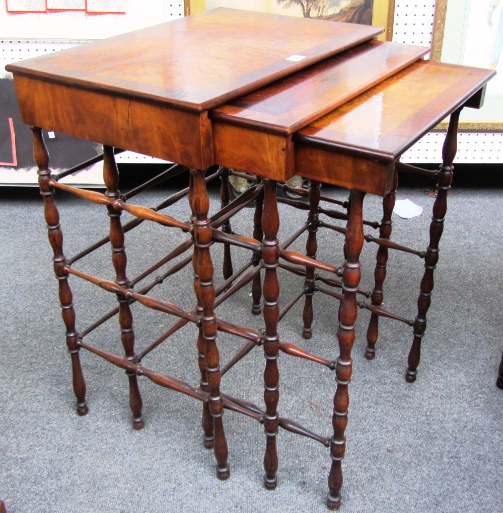 Appraisal: A Regency nest of three specimen wood tables decorated with