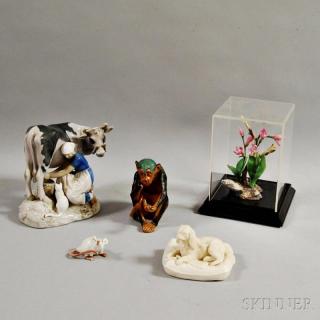 Appraisal: Five Ceramic Figures a Danish mouse a Belleek dog on