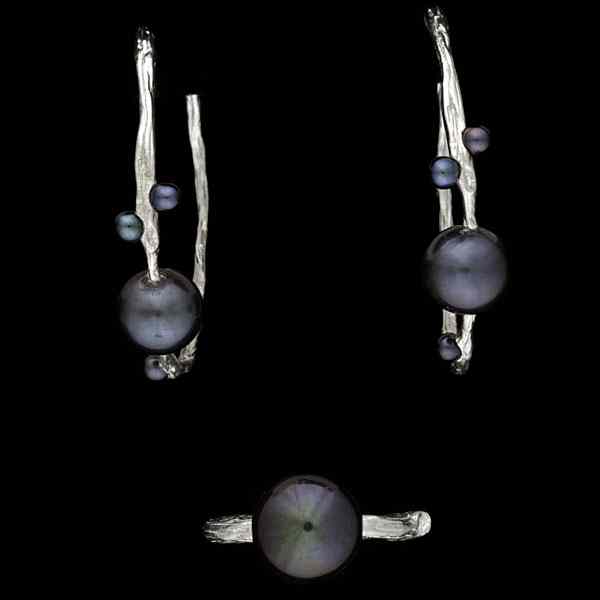 Appraisal: Ippolita Silver and Cultured Pearl Earrings and Ring Ippolita sterling