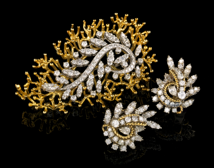 Appraisal: Eighteen-Karat Yellow Gold Platinum and Diamond Brooch composed of a