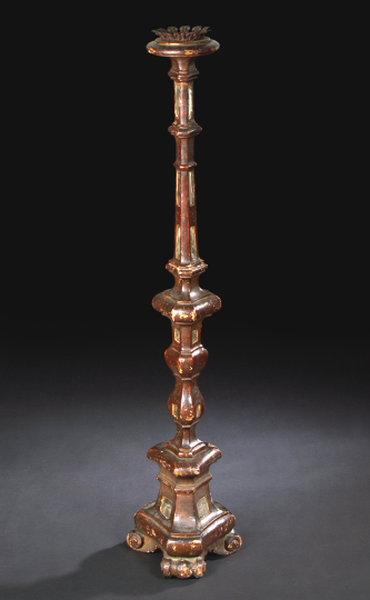 Appraisal: Italian Polychromed Wood Pricket Candlestick third quarter th century the