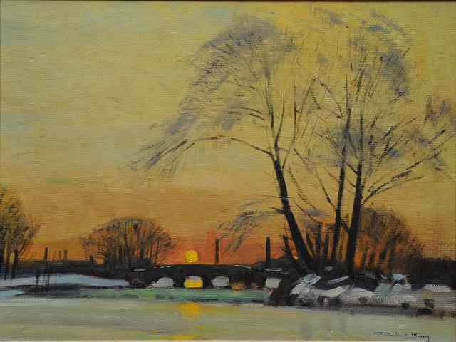 Appraisal: Robert King British b Sunset on the river signed oils