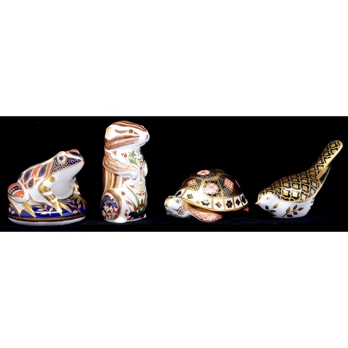 Appraisal: Four Royal Crown Derby paperweights comprising chipmunk tortoise frog and