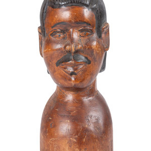 Appraisal: A Carved and Painted Wood Bust of a Mustachioed Man