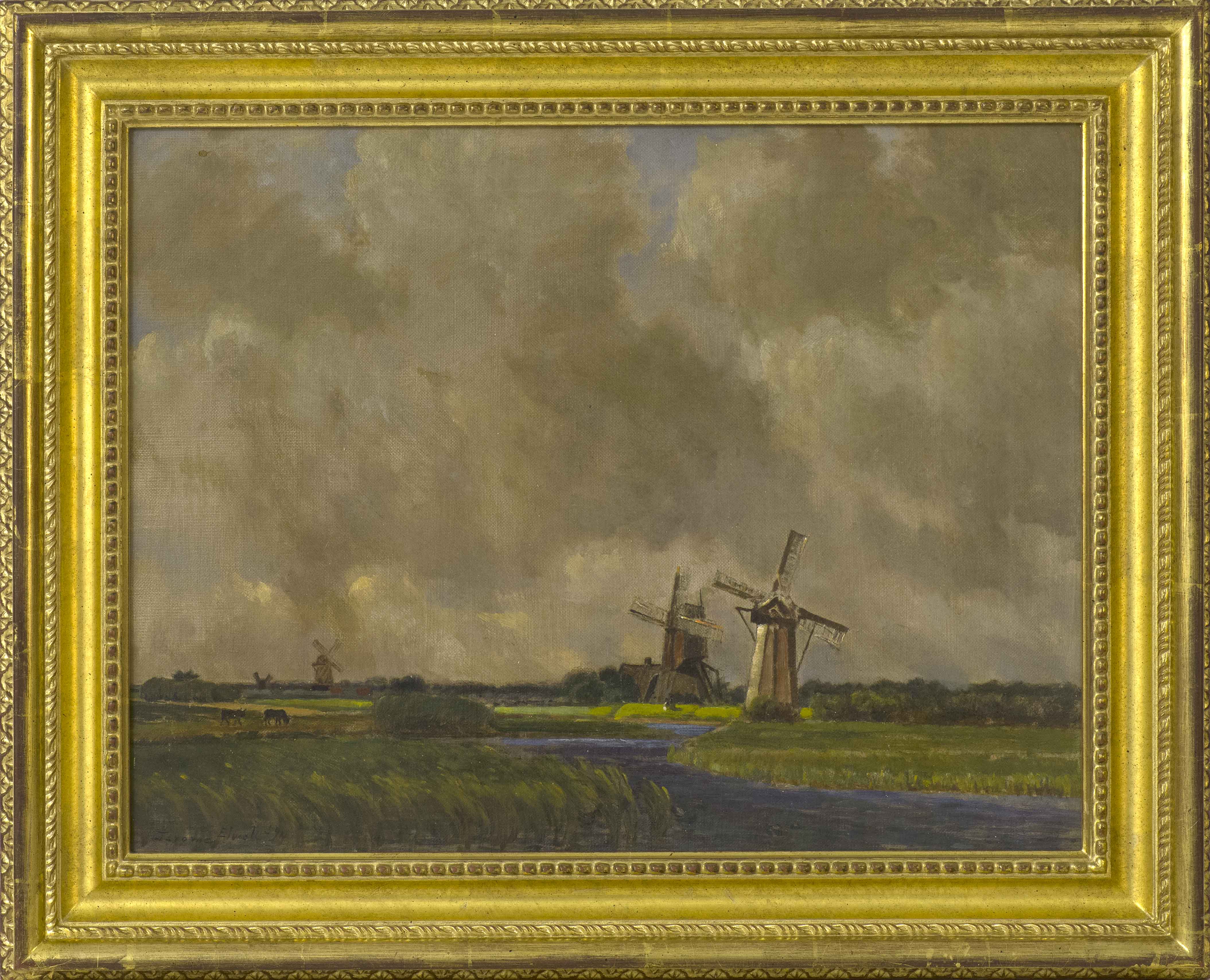 Appraisal: D JEROME ELWELLMassachusetts - Gathering for Rain Holland Signed and