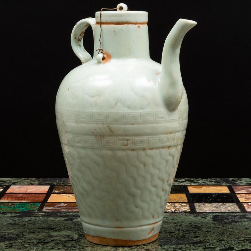 Appraisal: Chinese Celadon Glazed Porcelain Ewer and Cover x x in