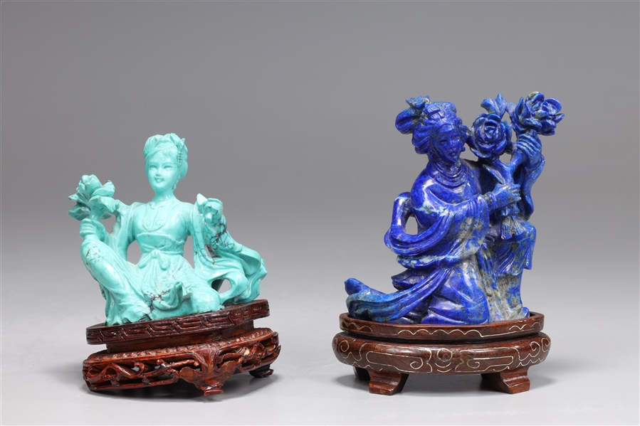 Appraisal: Two Chinese stone carvings including bright blue lapis lazuli figure