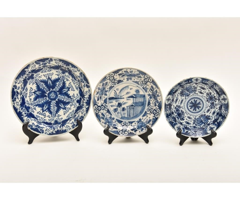 Appraisal: Three Delft plates th c Largest h x dia Condition