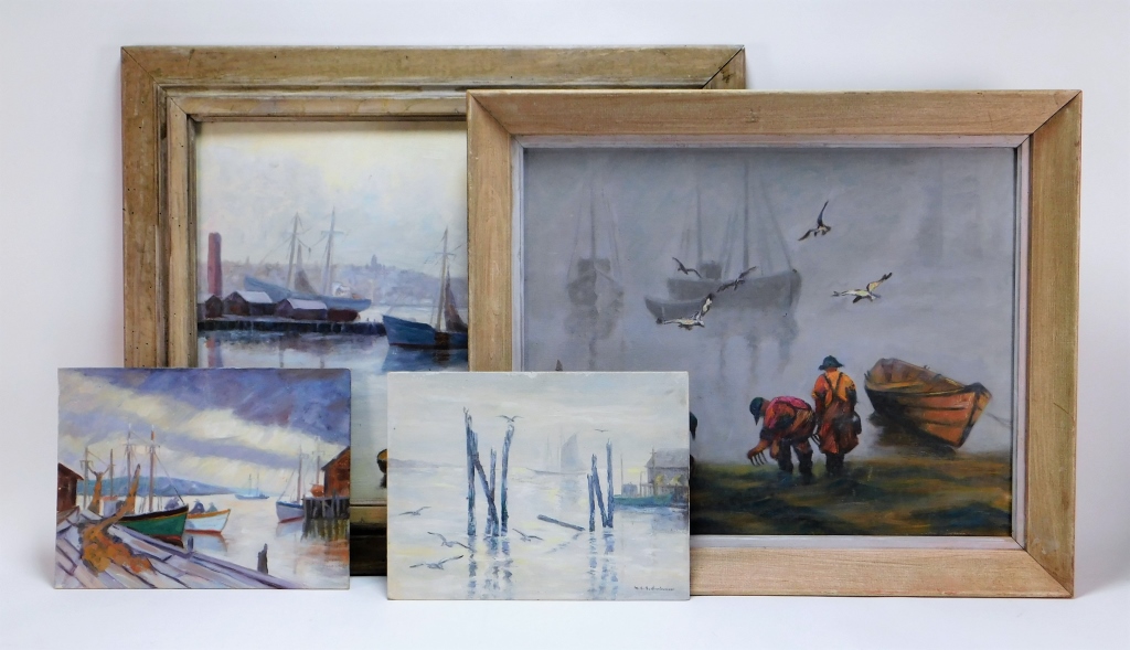 Appraisal: IMPRESSIONIST NAUTICAL MARITIME HARBOR PAINTINGS United States th CenturyThree works